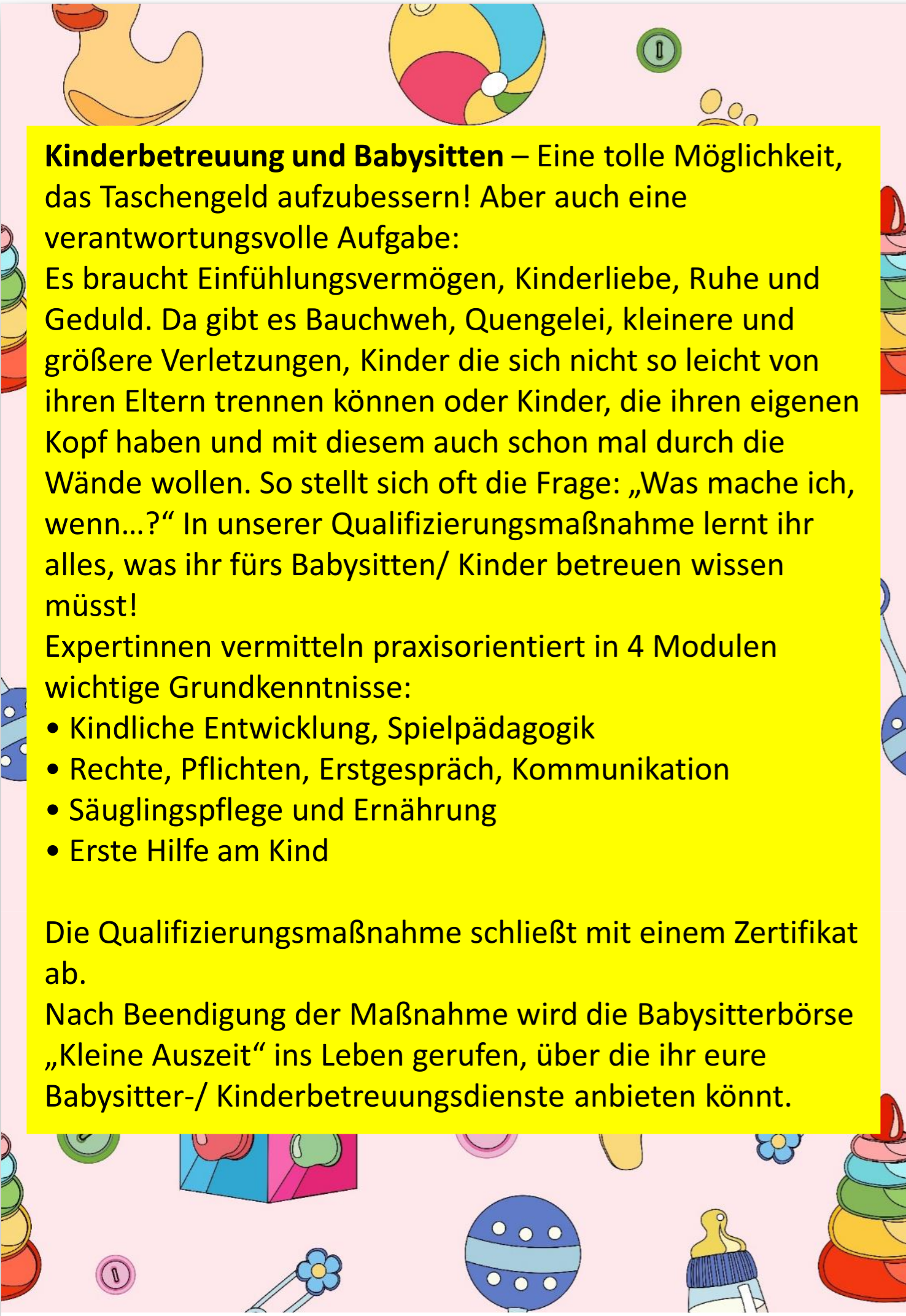 Ausbildung Fit f�rs Babysitten