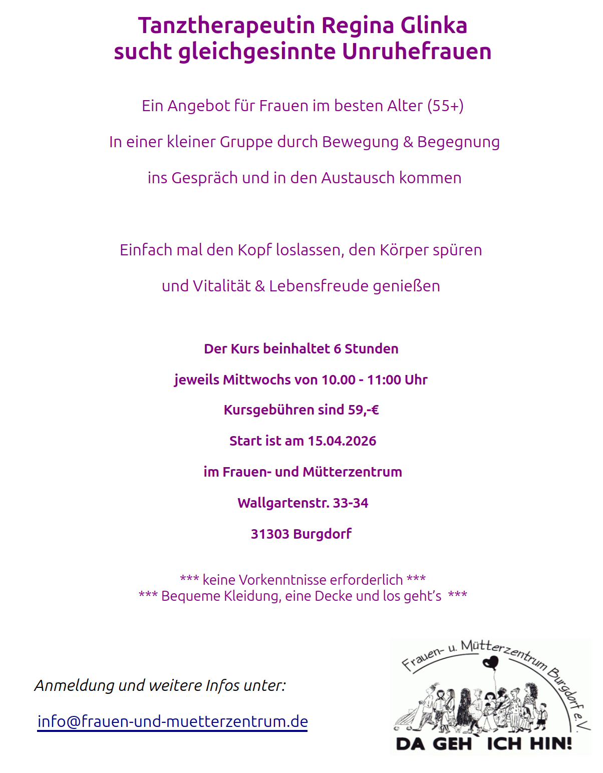 Tanztherapeutin Regina Glinka sucht gleichgesinnte Unruhefrauen